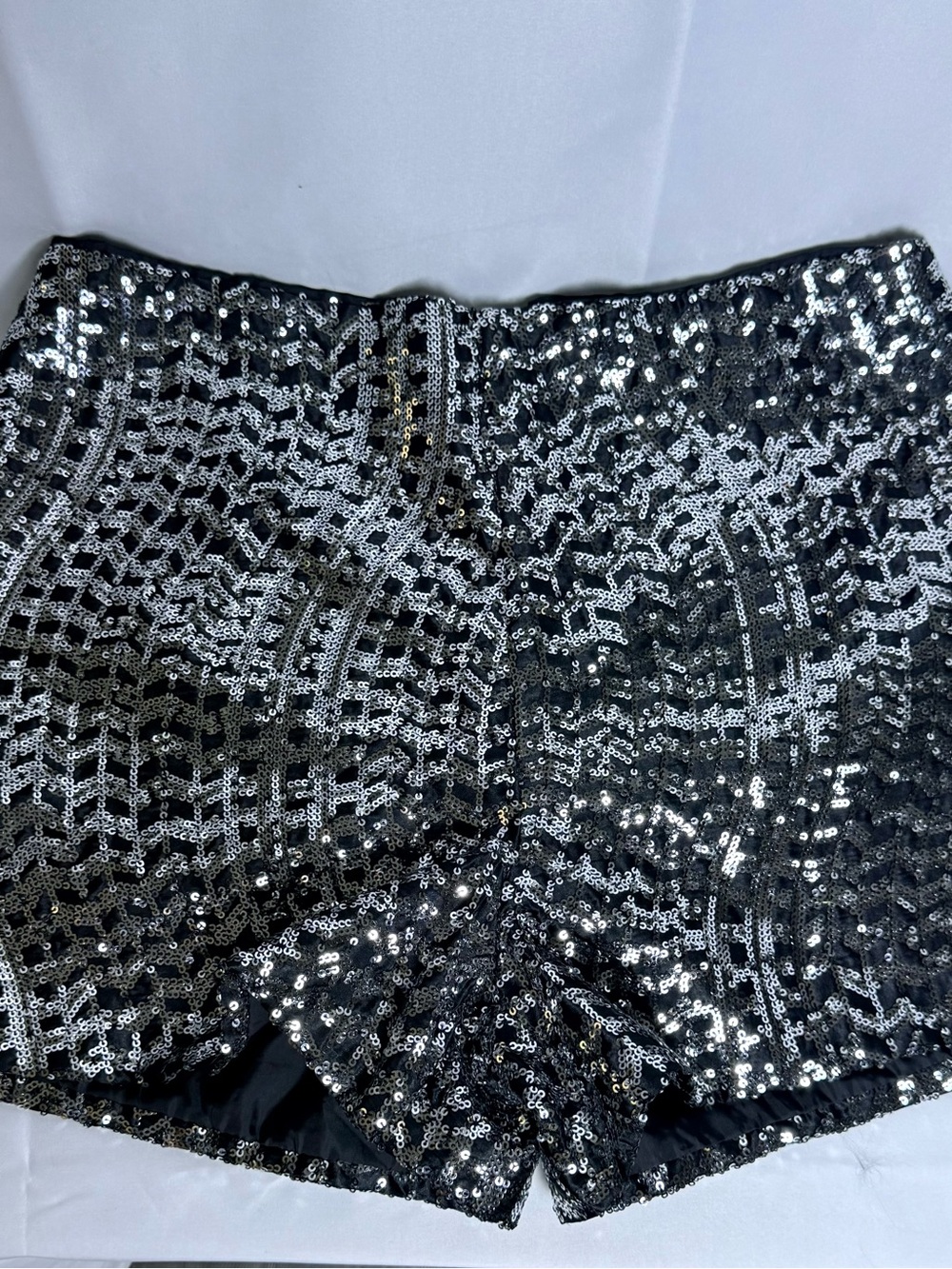 Fashion Nova Black & Silver Sequin High Waist Shorts